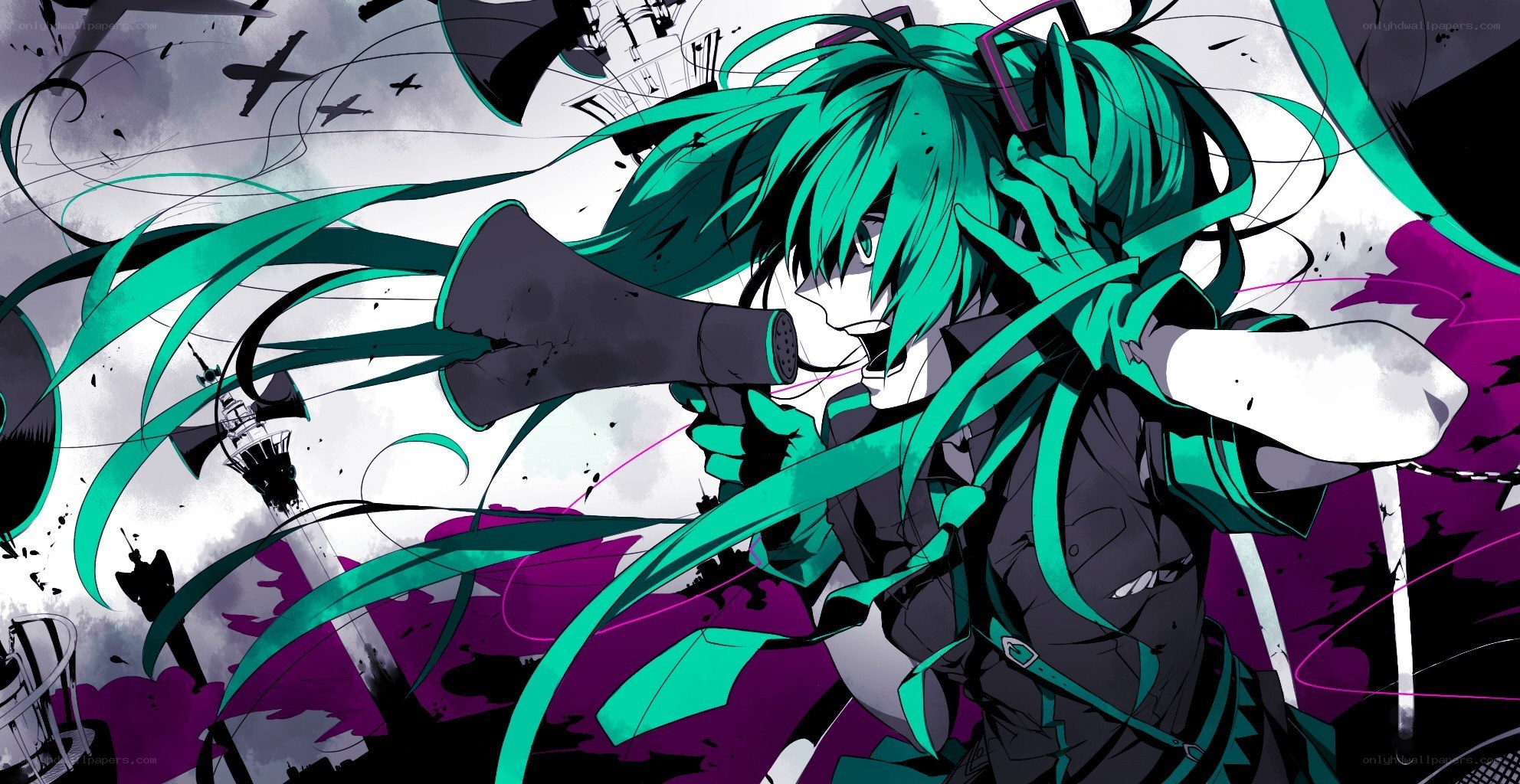 green-haired anime character with megaphone