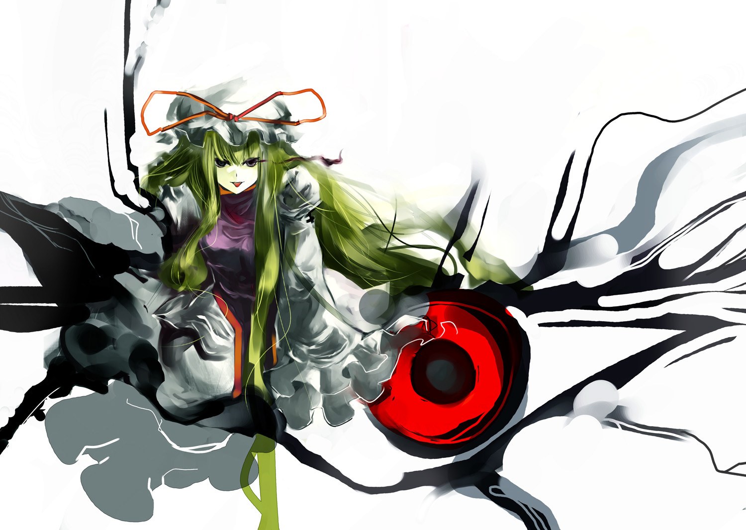 green-haired anime character with red eye