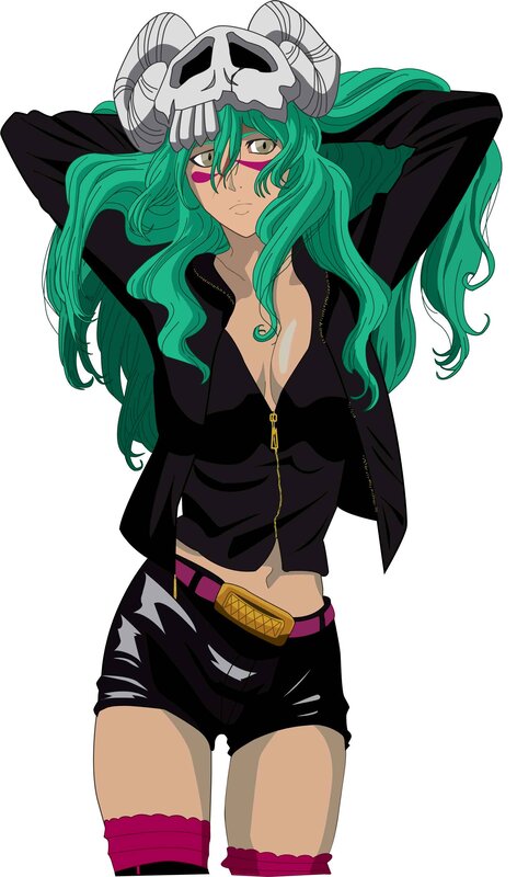 green-haired anime character with skull hat