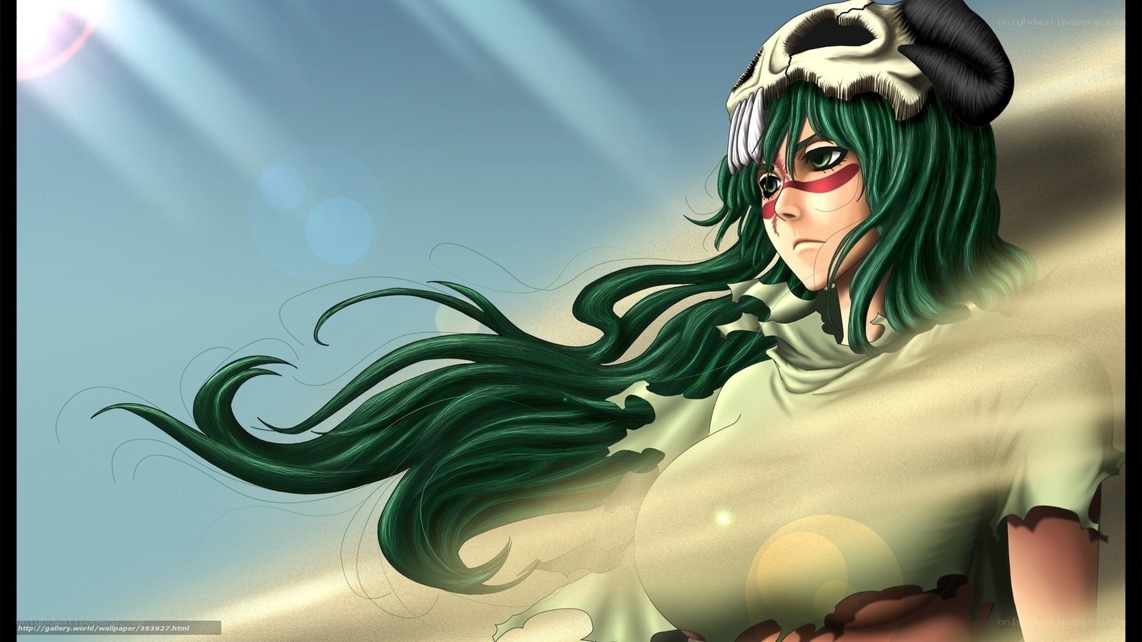 Green-haired anime character with skull hat
