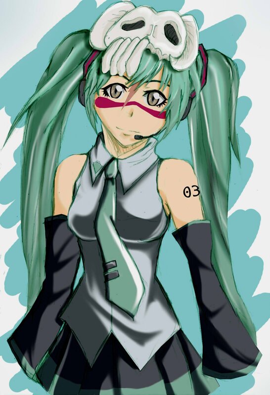 green-haired anime character with skull headband