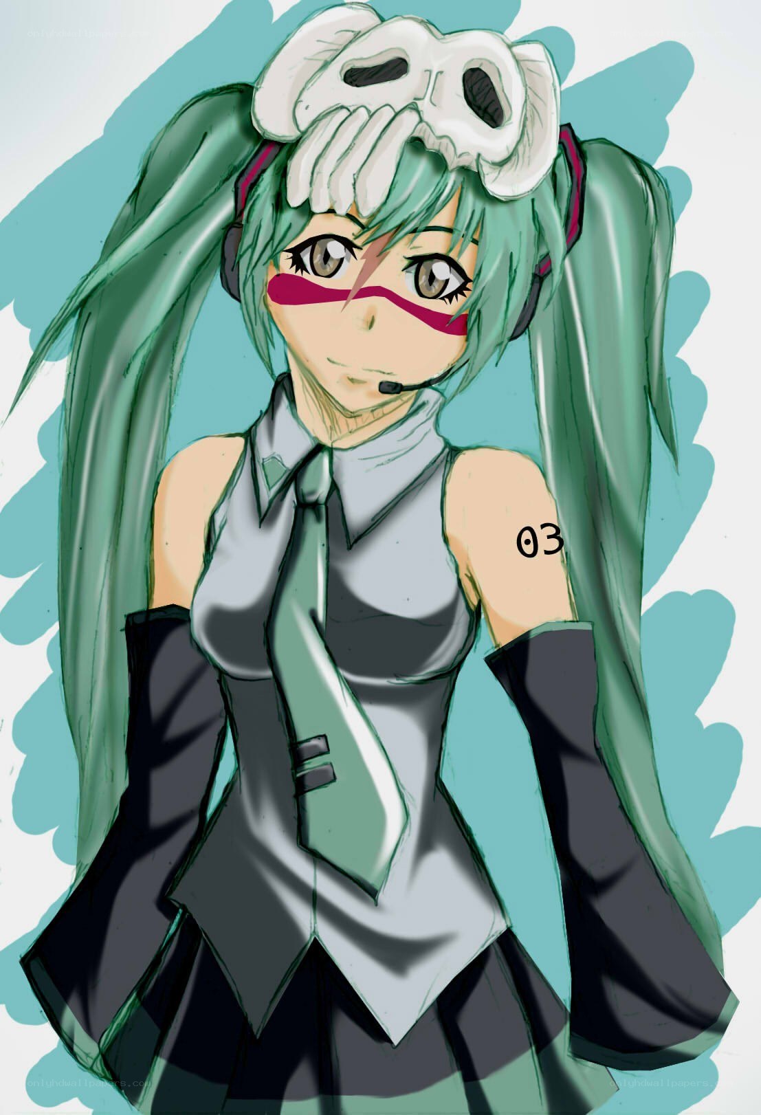 green-haired anime character with skull headband