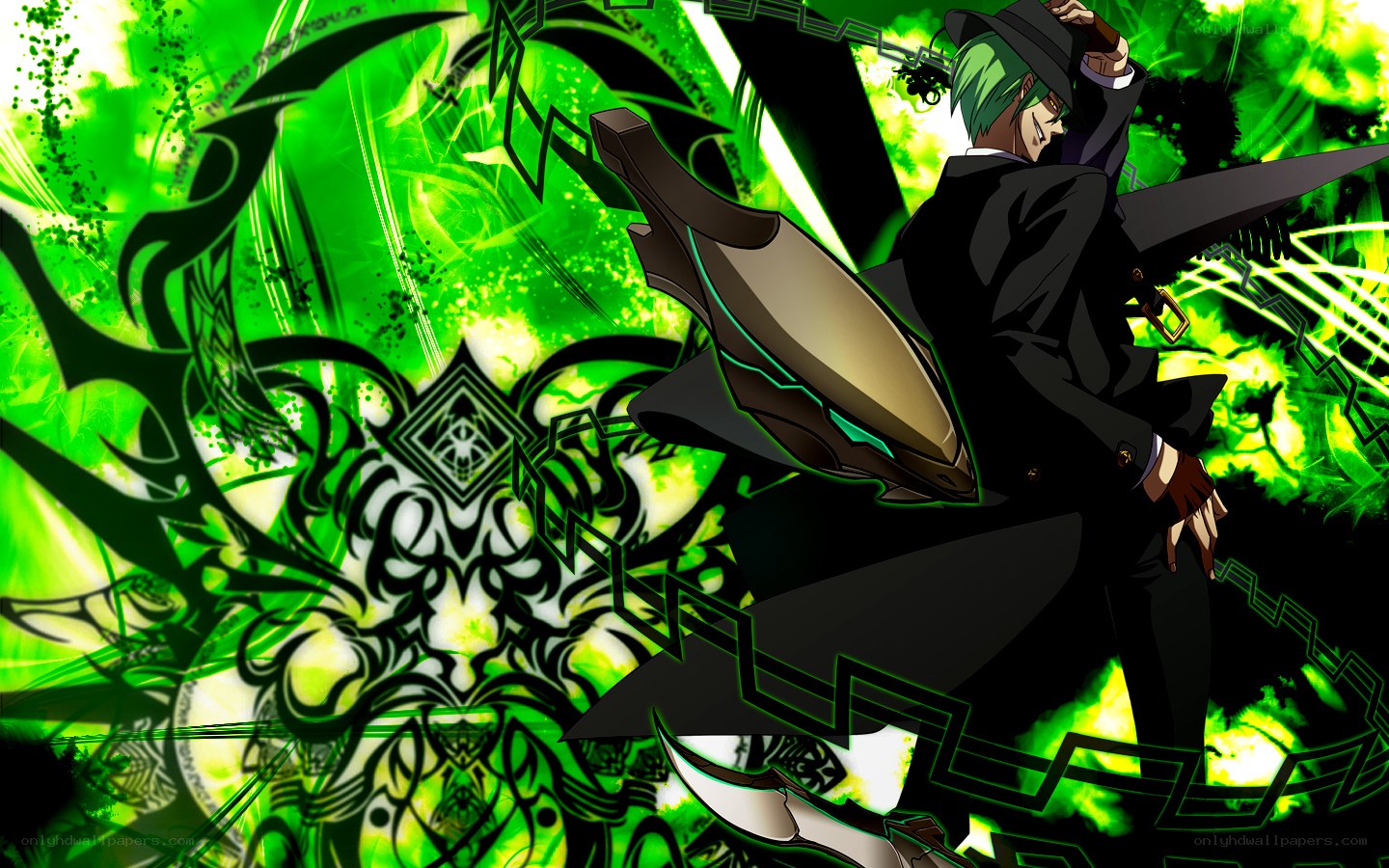 green-haired anime character with weapon