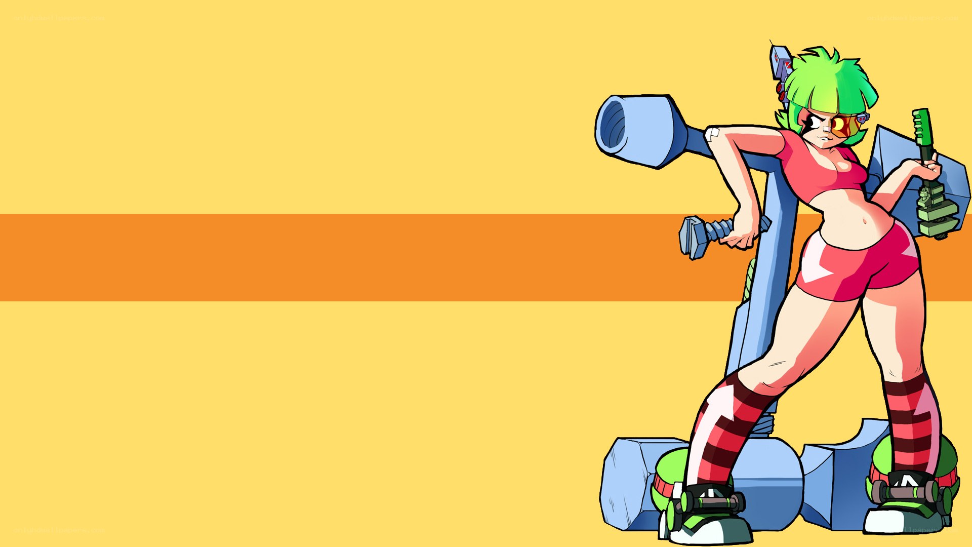green-haired anime character with weapon