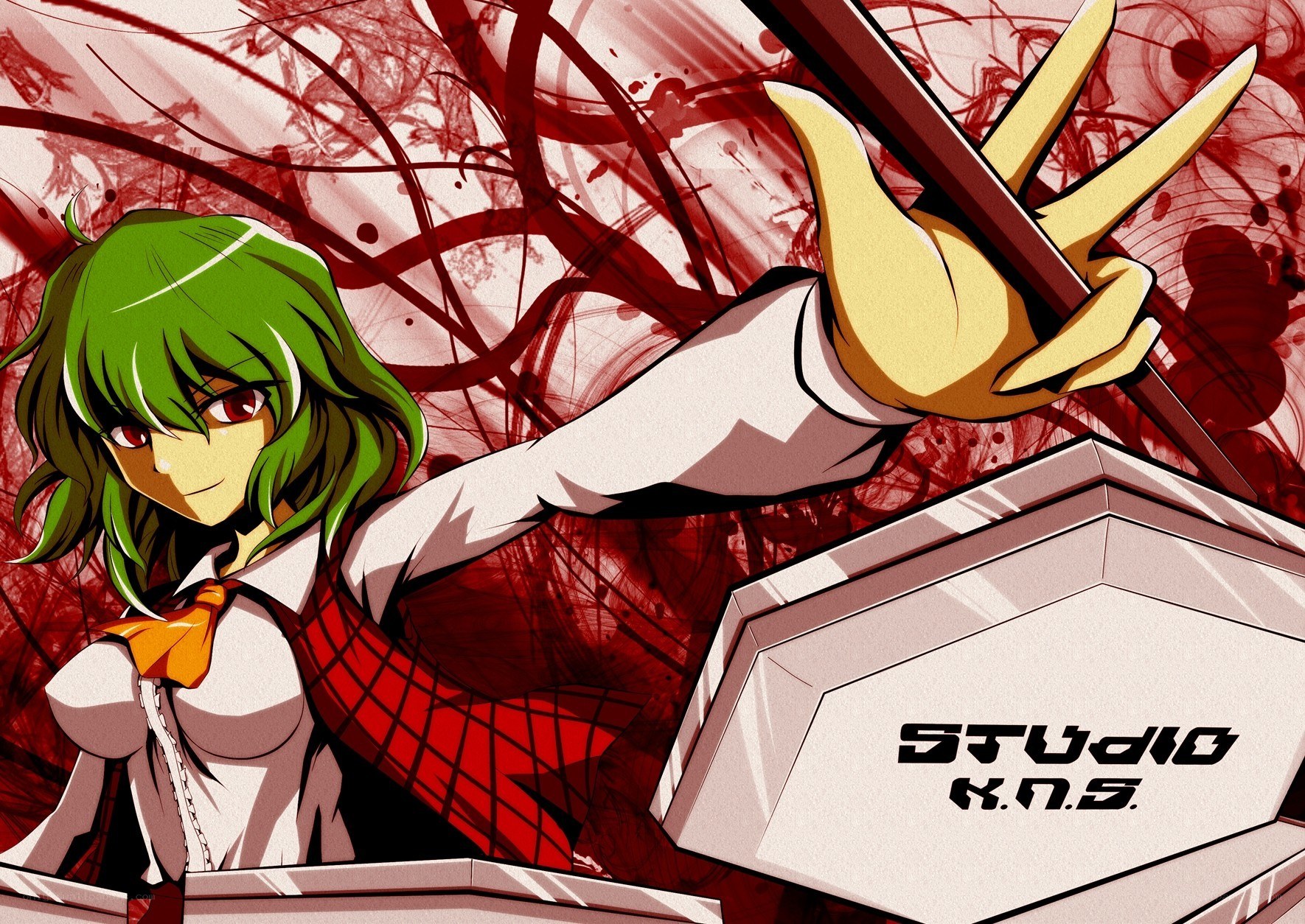 Green-haired anime character with weapon