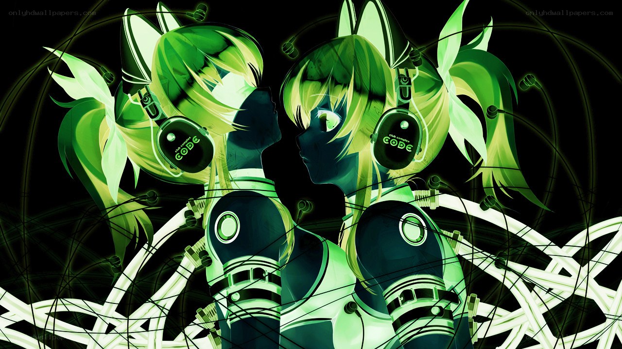 green-haired anime duo with headphones