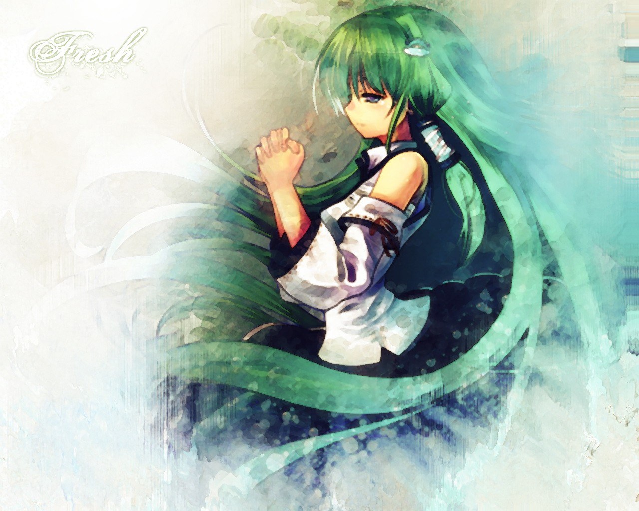 green-haired anime girl artwork