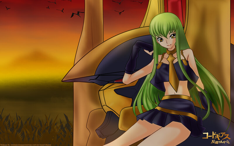 Green-haired anime girl at sunset