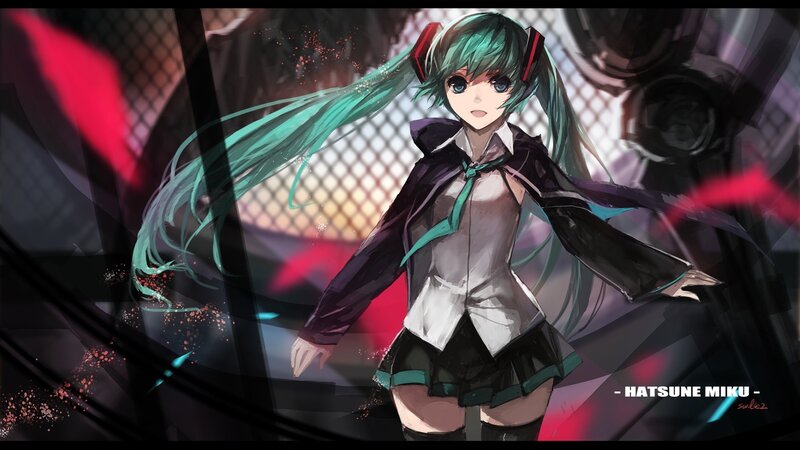Green-haired Anime Girl — Black, Dramatic, Digital Art, Long Hair