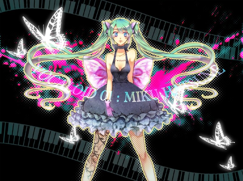 Green-haired Anime Girl — Black, Dramatic, Night