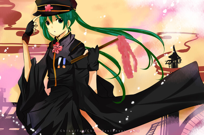 Green-haired Anime Girl — Black, Dramatic, Sunset