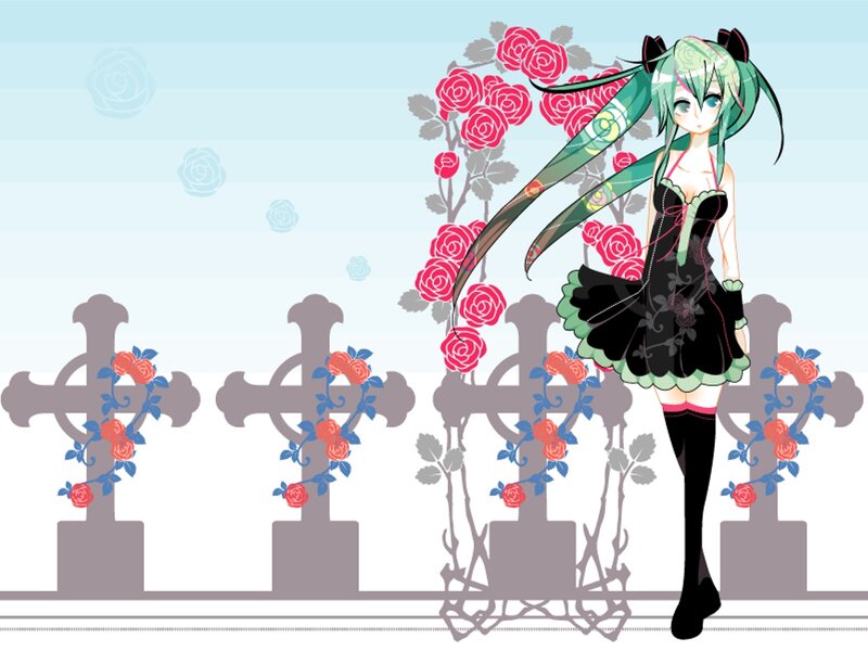 Green-haired Anime Girl — Black, Serene