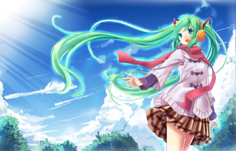 Green-haired Anime Girl — Blue, Bright, Cheerful