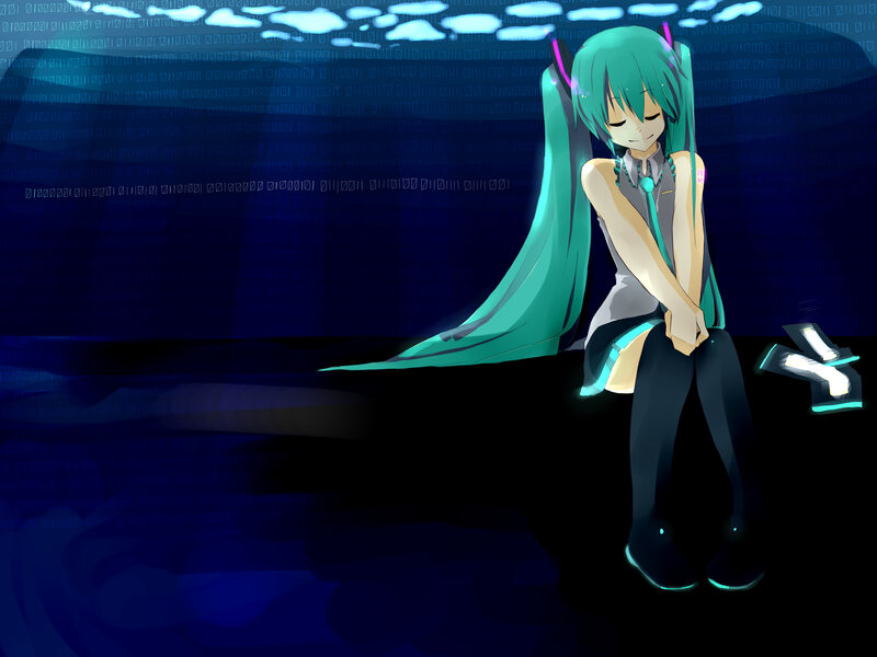 Green-haired Anime Girl — Blue, Calm, Night