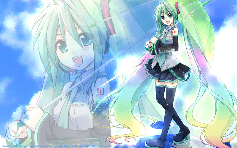 Green-haired Anime Girl — Blue, Cheerful