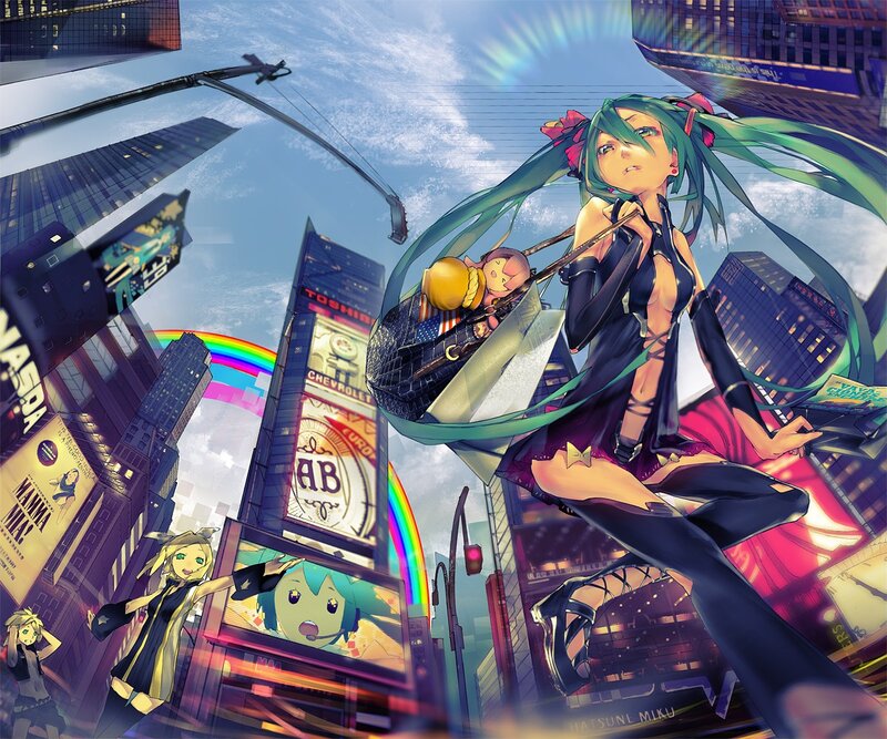 Green-haired Anime Girl — Blue, Dramatic, Afternoon