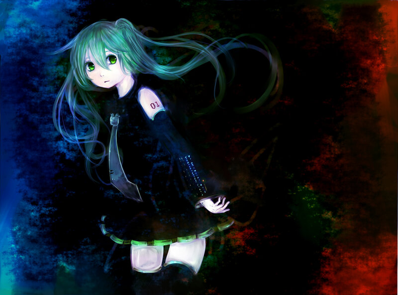 Green-haired Anime Girl — Blue, Dramatic, Digital Art, Long Hair