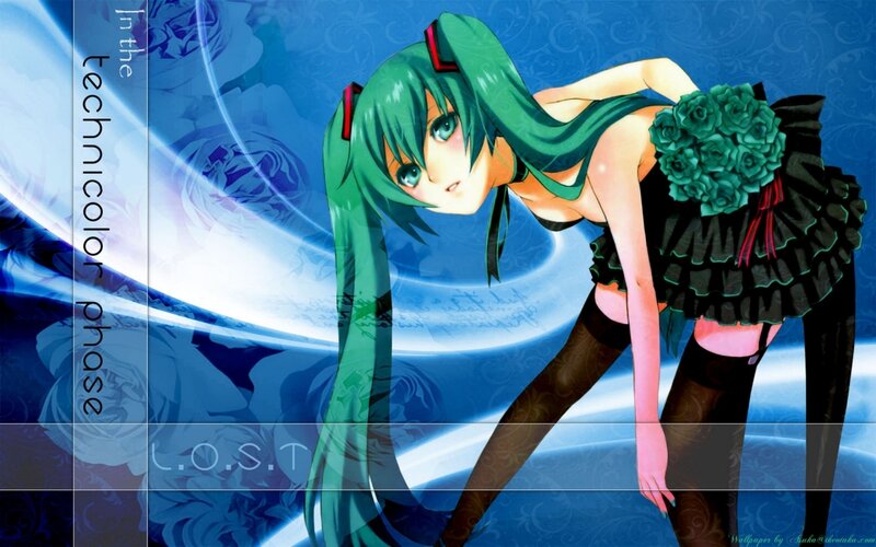 Green-haired Anime Girl — Blue, Dramatic, Flowers