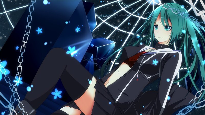 Green-haired Anime Girl — Blue, Dramatic, Night, Digital Art