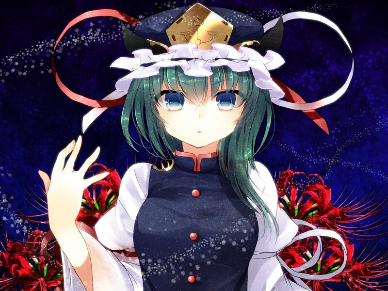 Green-haired Anime Girl — Blue, Dramatic, Night, Hat