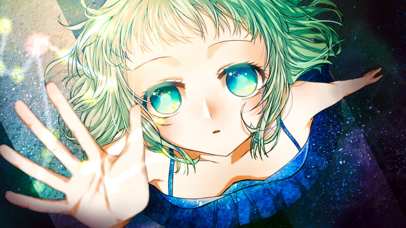Green-haired Anime Girl — Blue, Dreamy, Night