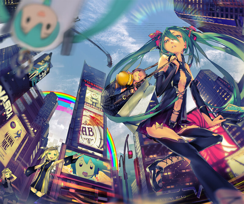 Green-haired Anime Girl — Blue, Dynamic, Afternoon