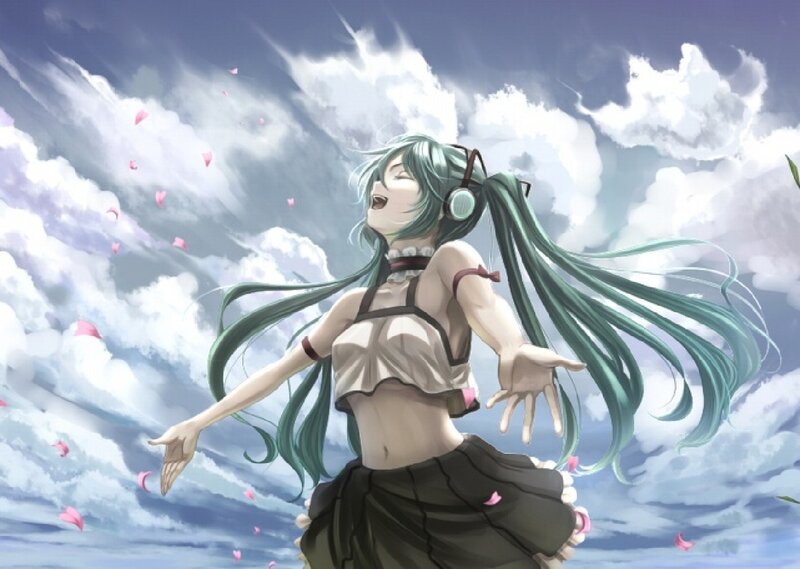 Green-haired Anime Girl — Blue, Joyful