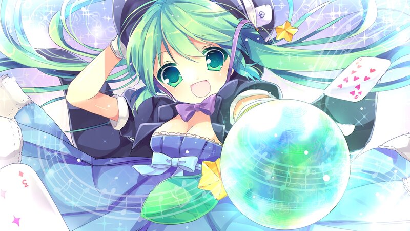 Green-haired Anime Girl — Blue, Magical, Cards