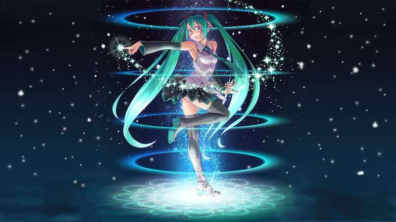 Green-haired Anime Girl — Blue, Magical, Night