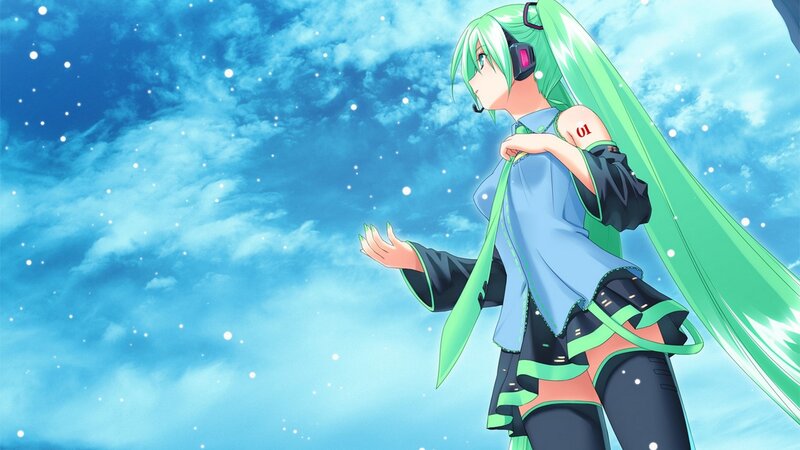 Green-haired Anime Girl — Blue, Serene, Headset, Long Hair