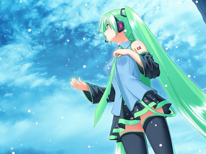 Green-haired Anime Girl — Blue, Serene, Headset
