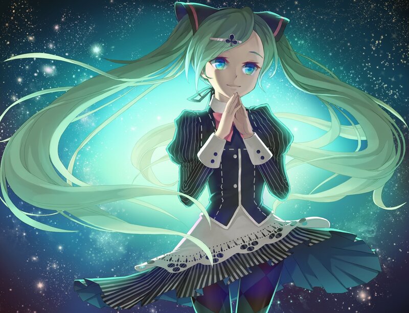 Green-haired Anime Girl — Blue, Serene, Night, Digital Art