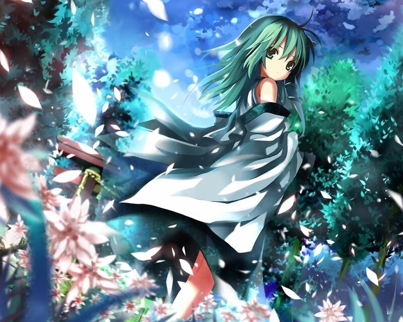 Green-haired Anime Girl — Blue, Serene, Spring