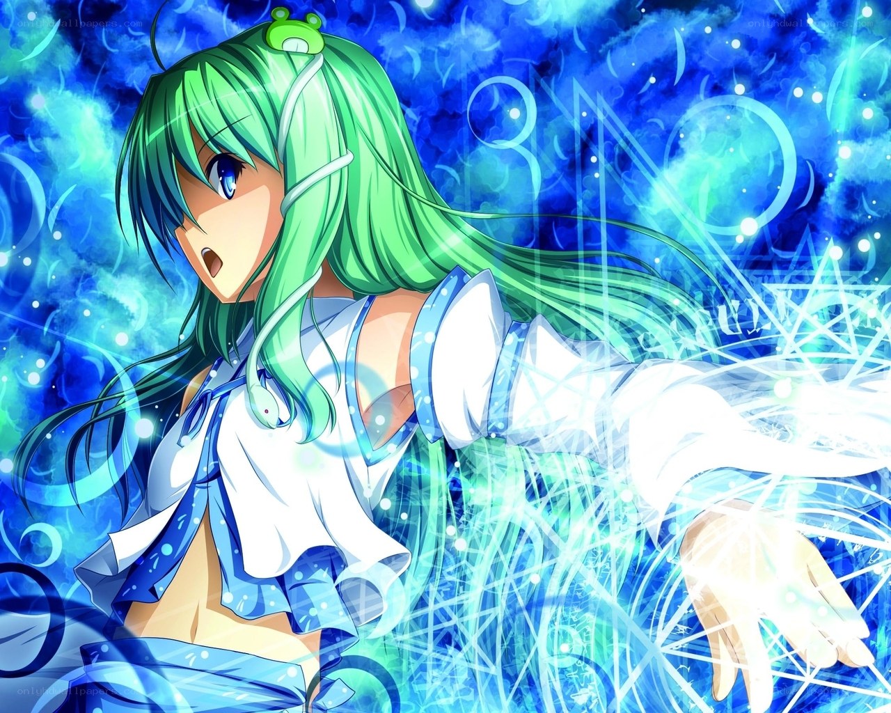 green-haired anime girl casting spell