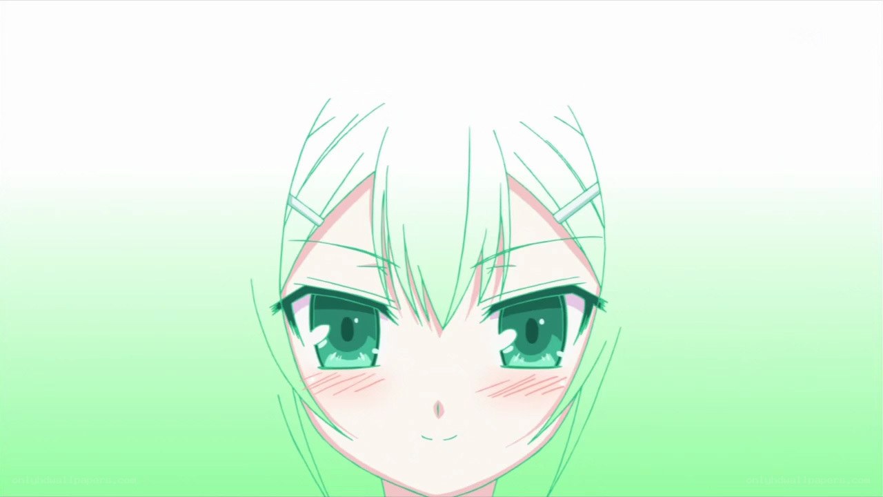 green-haired anime girl close-up