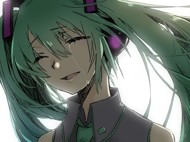 green-haired anime girl crying