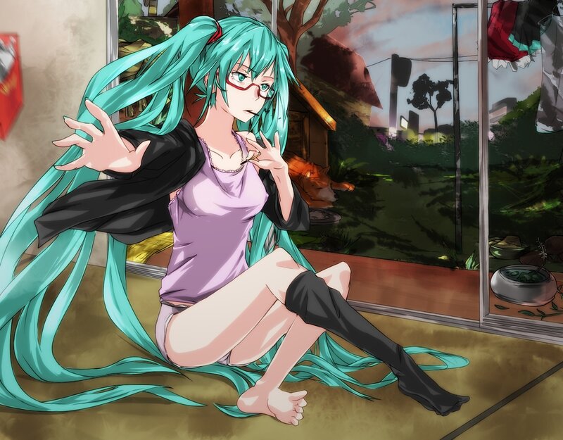 Green-haired Anime Girl — Cyan, Calm, Sunset