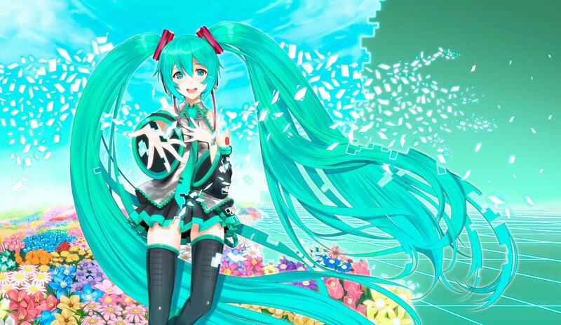 Green-haired Anime Girl — Cyan, Cheerful, Spring