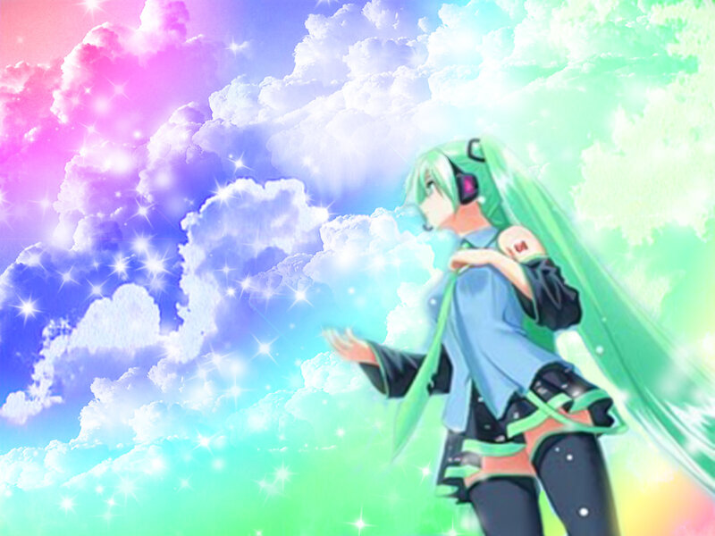 Green-haired Anime Girl — Cyan, Dreamy, Clouds