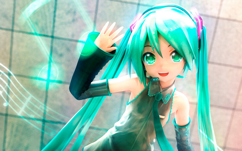 Green-haired Anime Girl — Cyan, Energetic, 3d Render