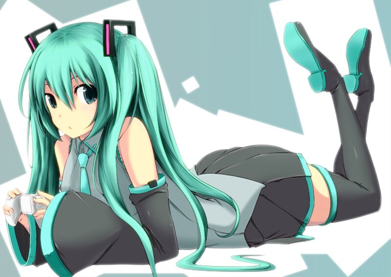 Green-haired Anime Girl — Cyan, Playful, Game Controller