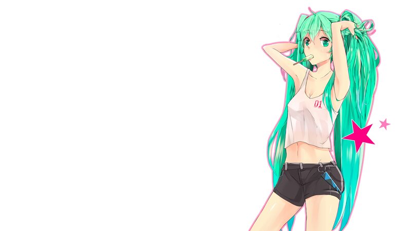 Green-haired Anime Girl — Cyan, Playful, Lollipop