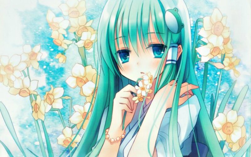 Green-haired Anime Girl — Cyan, Serene, Spring