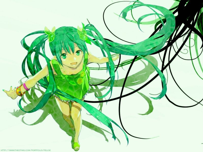 green-haired anime girl dancing
