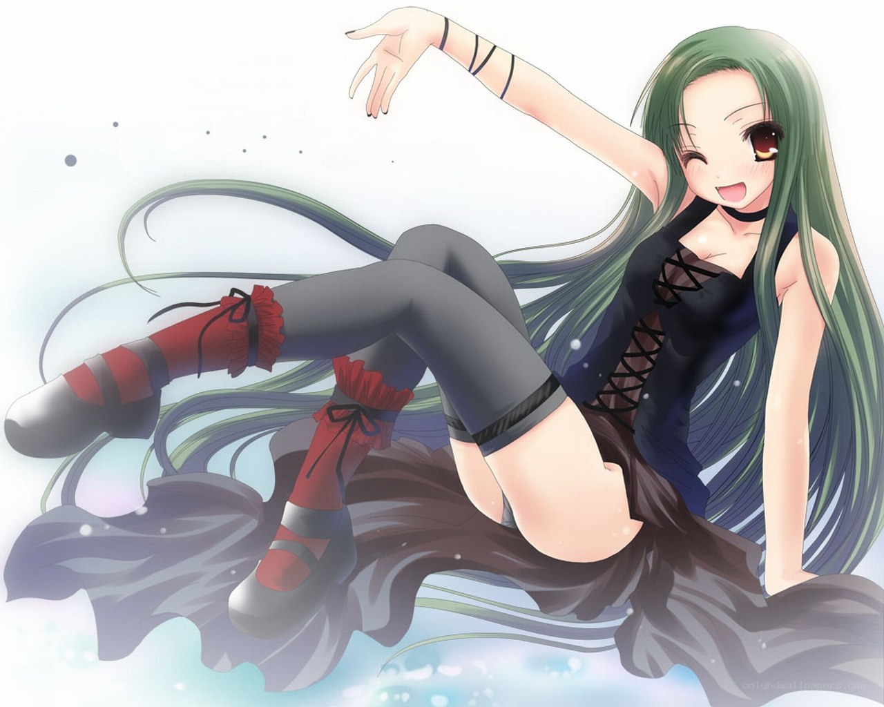 green-haired anime girl dancing