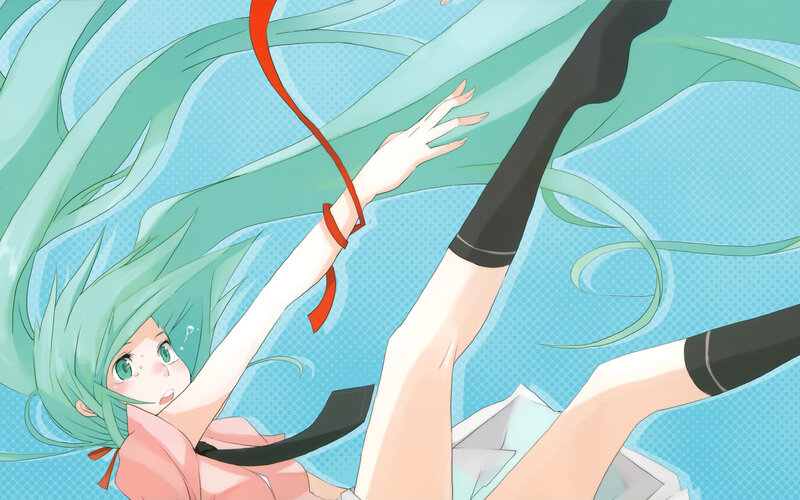 green-haired anime girl falling