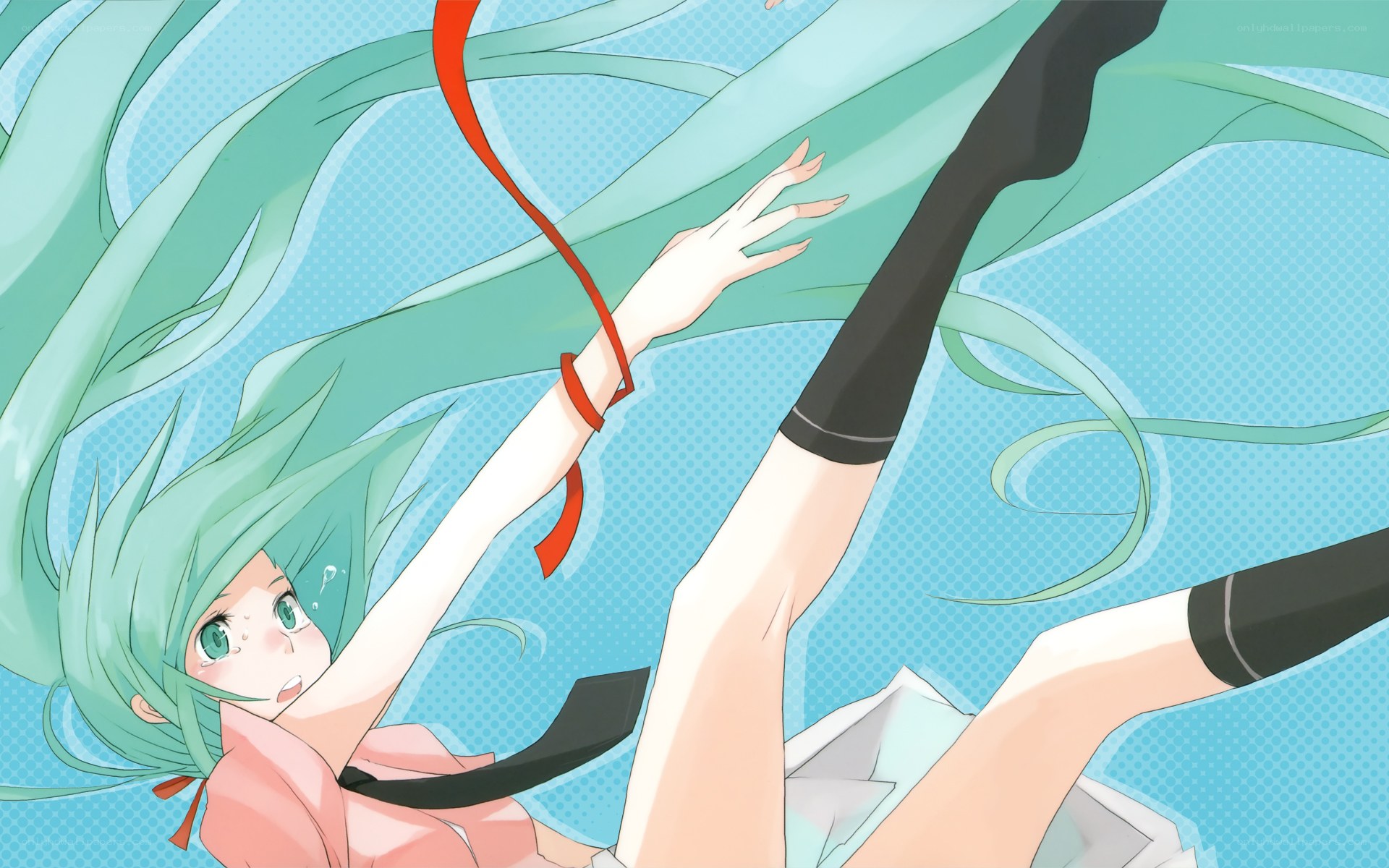 green-haired anime girl falling
