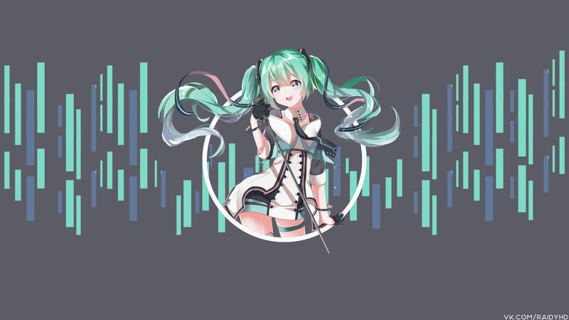 Green-haired Anime Girl — Gray, Playful