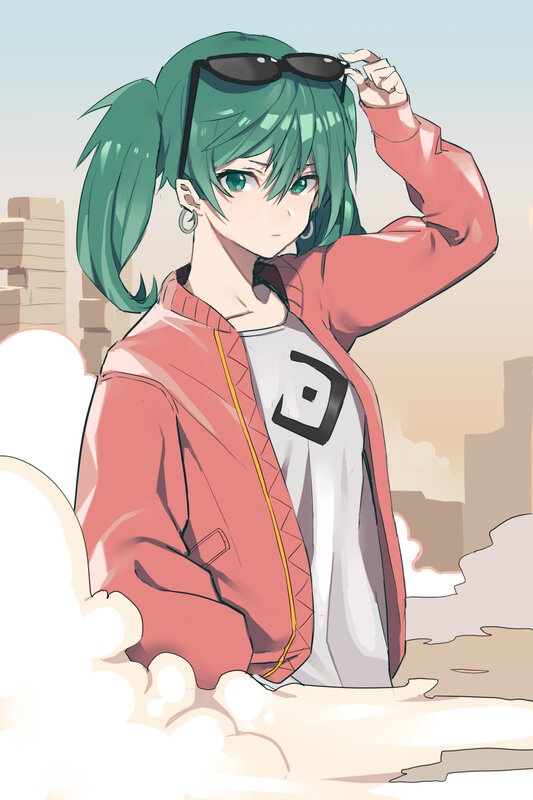 Green-haired Anime Girl — Green, Calm, Afternoon, Sunglasses