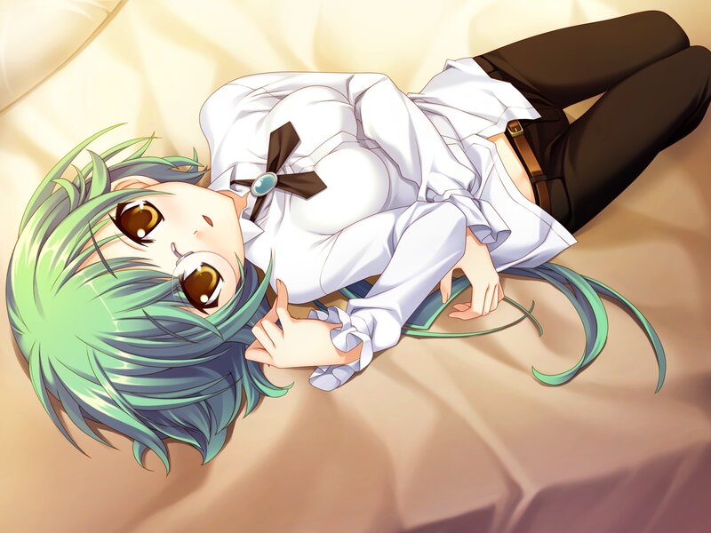 Green-haired Anime Girl — Green, Calm, Bed